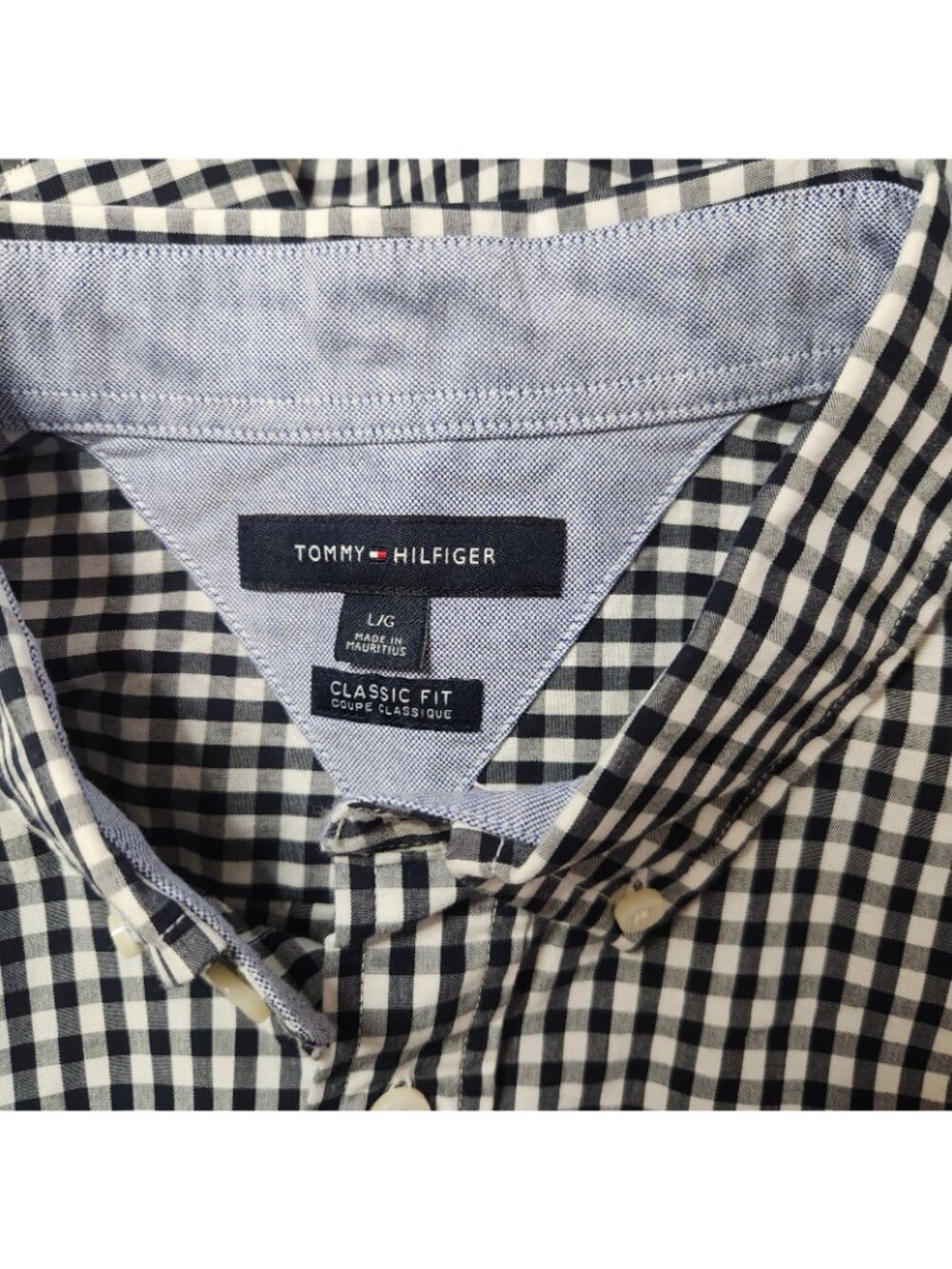 Tommy Hilfiger Black Checks Classic LongSlv Button Down Collar Dress Shirt LARGE - Picture 6 of 6